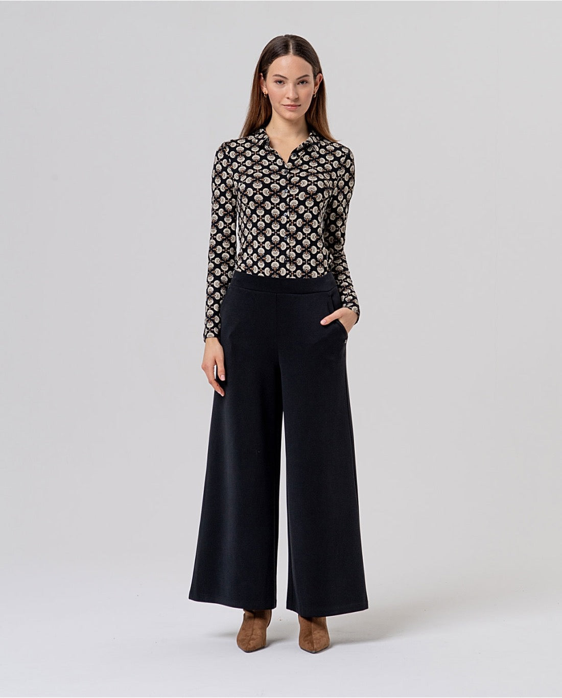 PANTALÓN ANCHO DE PUNTO DE MODAL NEGRO