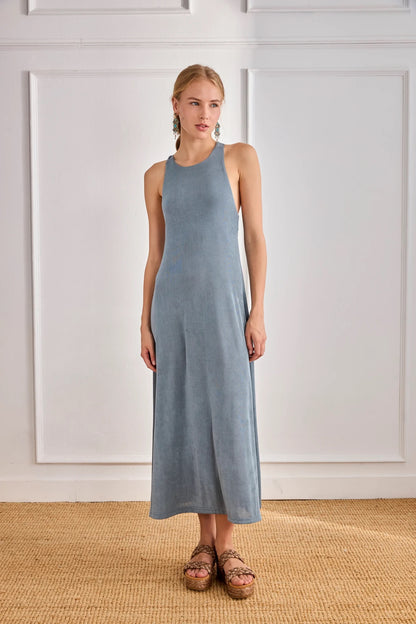 VESTIDO ESPALDA CRUZADA ANILLA AZUL