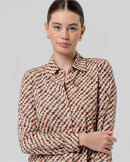 CAMISA AMPLIA ESTAMPADO GEOMÉTRICO CRUDO