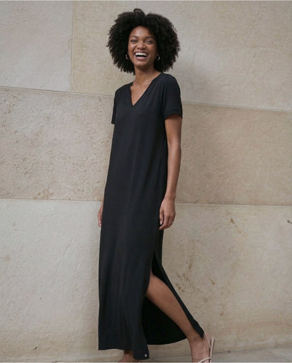VESTIDO MAXI LISO TEJIDO LIGERO NEGRO