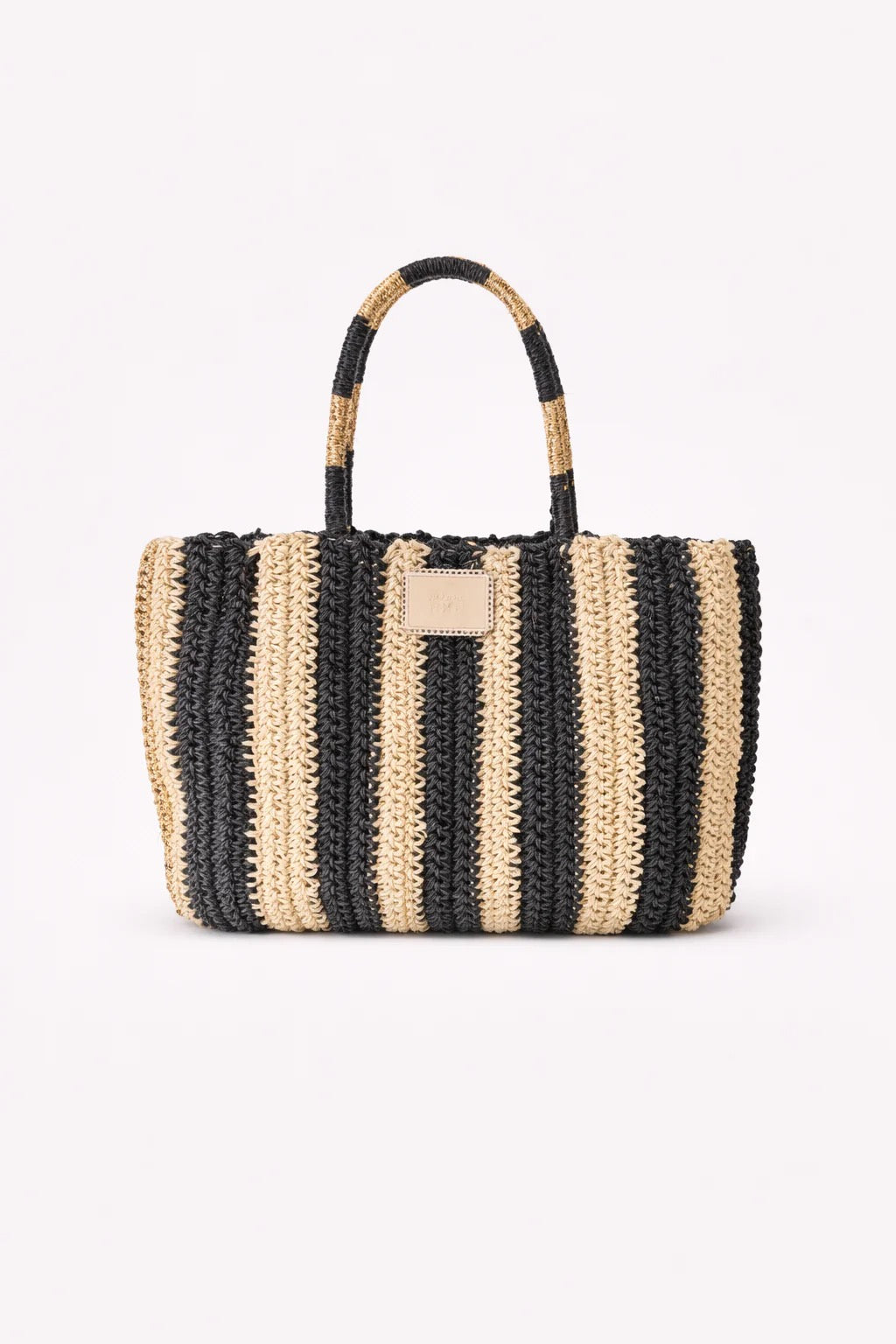 BOLSO DE RAFIA Y RAYAS LUREX NEGRO