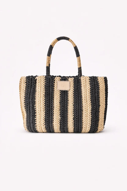 BOLSO DE RAFIA Y RAYAS LUREX NEGRO