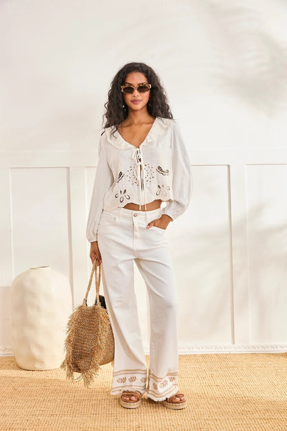 JEANS WIDE LEG BORDADO BLANCO
