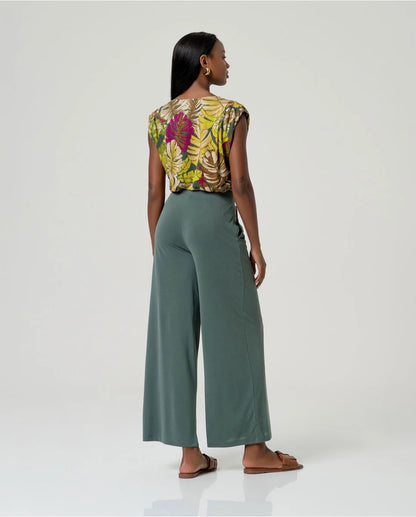 PANTALÓN AMPLIO CON CINTURA ELÁSTICA VERDE BOTELLA