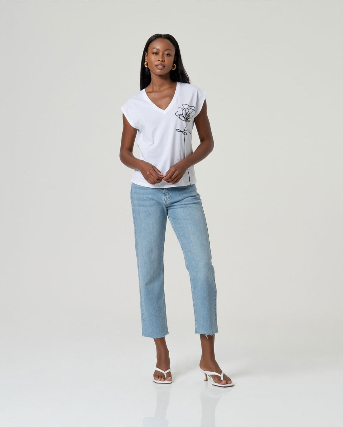 CAMISETA ALGODÓN ESTAMPADA FRONTAL BLANCO