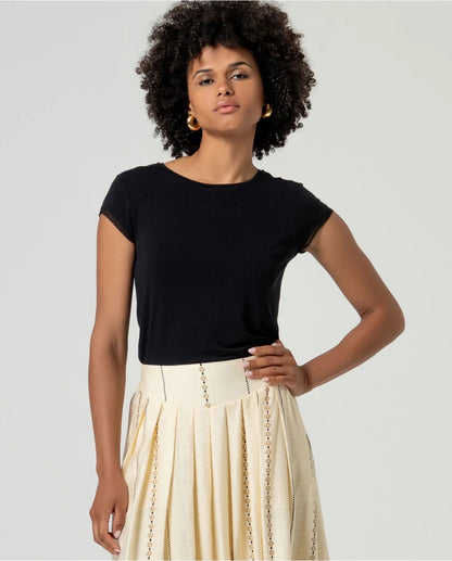 FALDA MIDI BORDADA CINTURA ELÁSTICA CRUDO