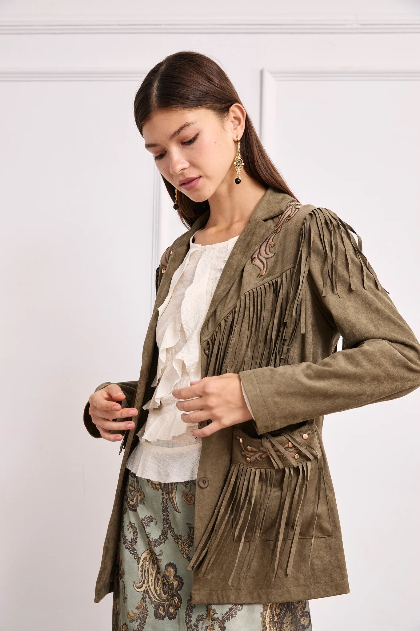 CHAQUETA ANTELINA FLECOS CAQUI