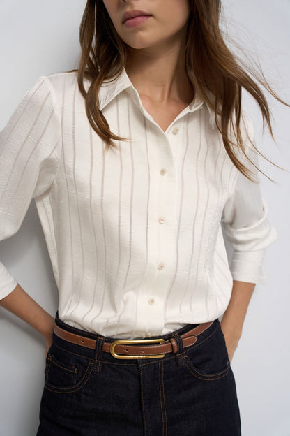 CAMISA SATINADA DE RAYAS BLANCO