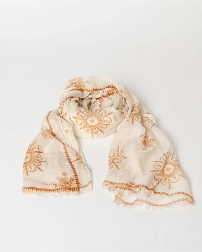 PAÑUELO FLORAL DESFLECADO BLANCO ROTO