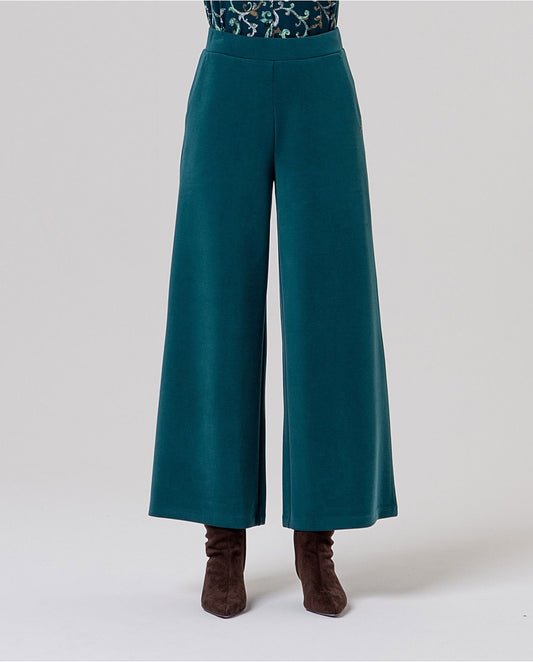 PANTALÓN ANCHO DE PUNTO DE MODAL VERDE BOTELLA