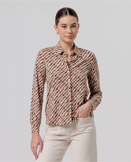 CAMISA AMPLIA ESTAMPADO GEOMÉTRICO CRUDO