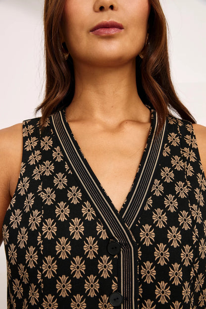 CHALECO JACQUARD FLORES HERÁLDICAS NEGRO