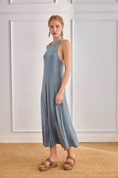 VESTIDO ESPALDA CRUZADA ANILLA AZUL