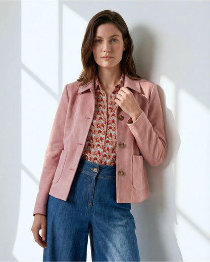 CHAQUETA EFECTO ANTE CON BOLSILLOS ROSA