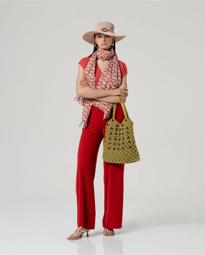 PANTALÓN RECTO CON CINTURA ELÁSTICA ROJO
