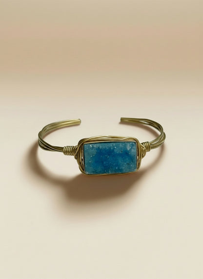 PULSERA PIEDRA DRUSA HILOS DE ORO AZUL TURQUESA