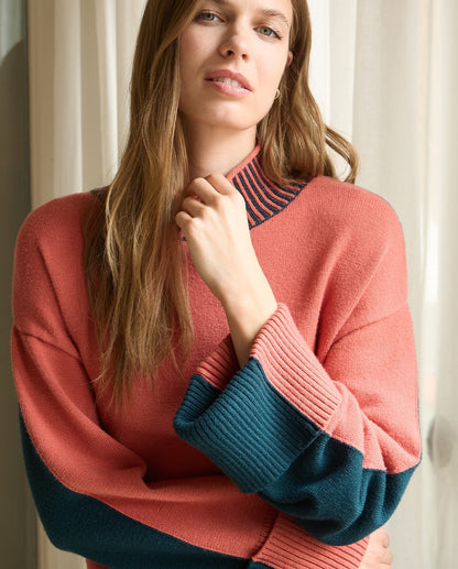 JERSEY BICOLOR CON CUELLO PERKINS ELÁSTICO TEJA