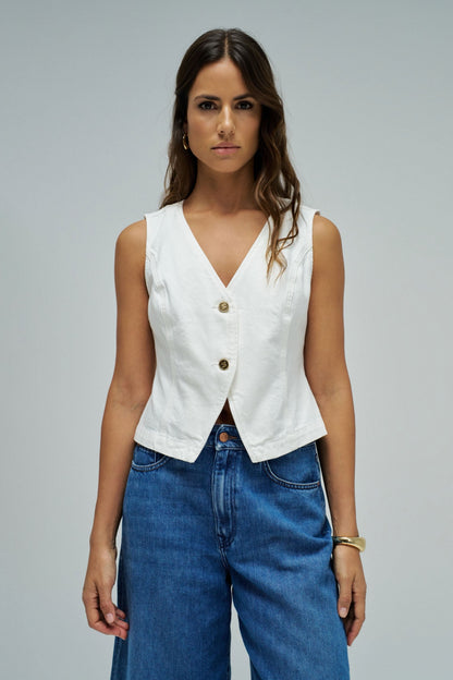 CHALECO EN DENIM BEIGE
