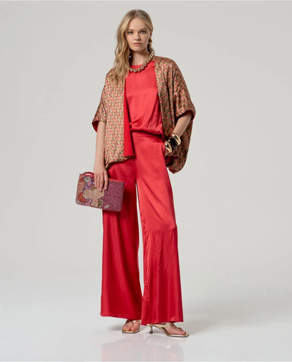PANTALÓN FLUÍDO PIERNA ANCHA ELÁSTICO ROJO