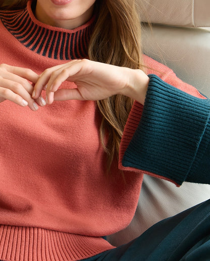 JERSEY BICOLOR CON CUELLO PERKINS ELÁSTICO TEJA