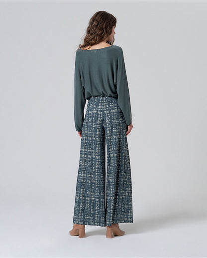 PANTALÓN OVERSIZE FLUÍDO ESTAMPADO AZUL ACERO