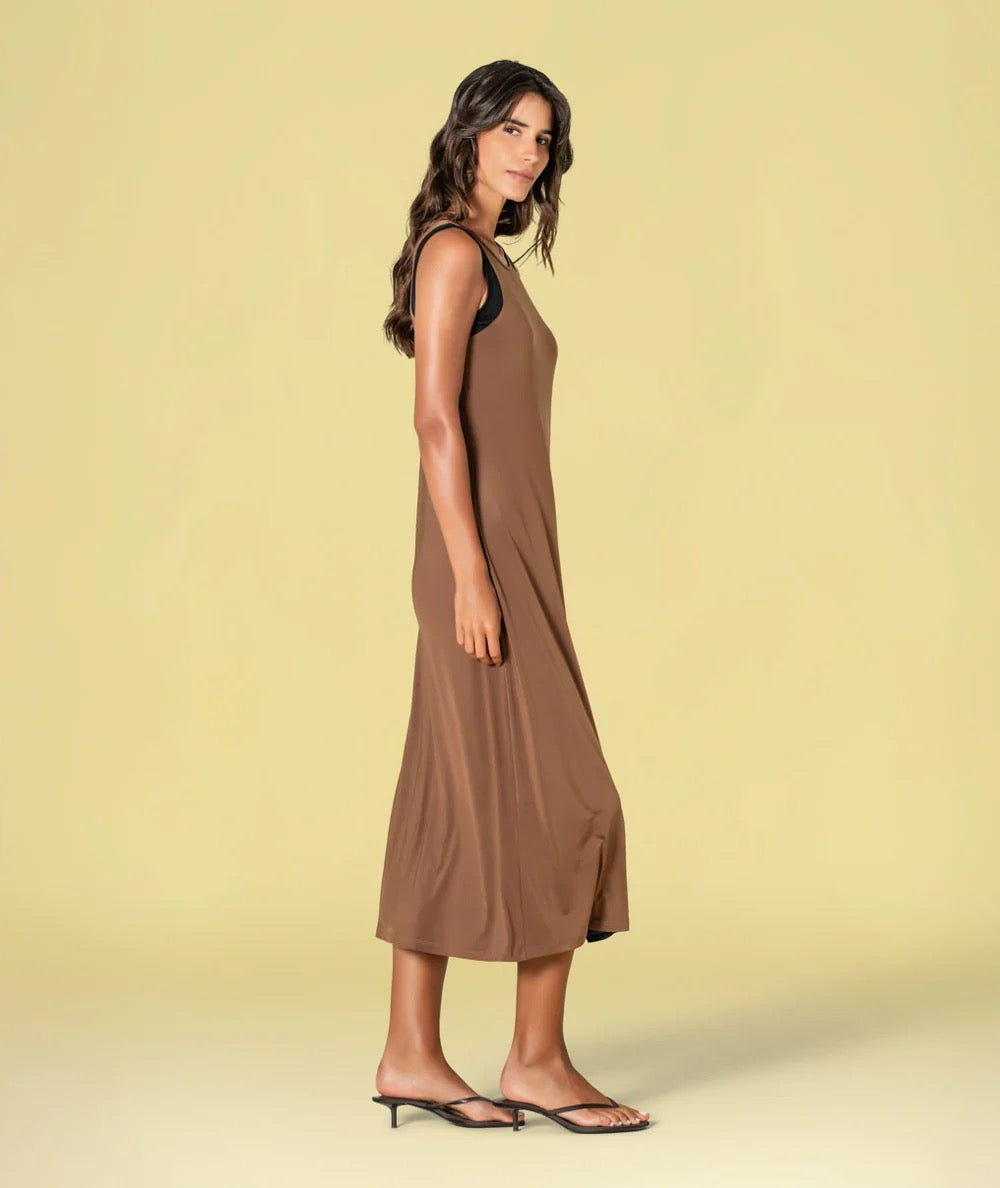 VESTIDO BICOLOR MARRÓN