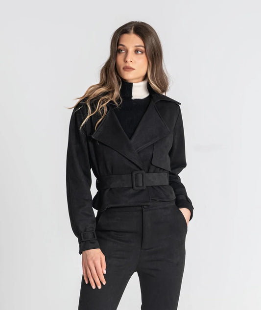 CHAQUETA CORTA CINTURÓN NEGRO