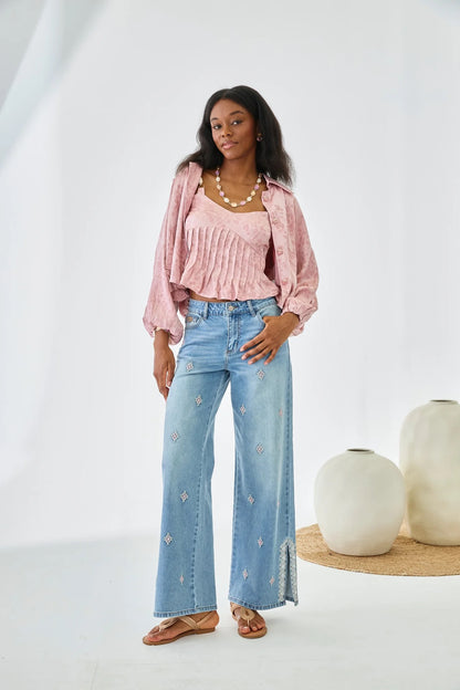 JEANS ROMBOS BORDADOS AZUL CASANDRA
