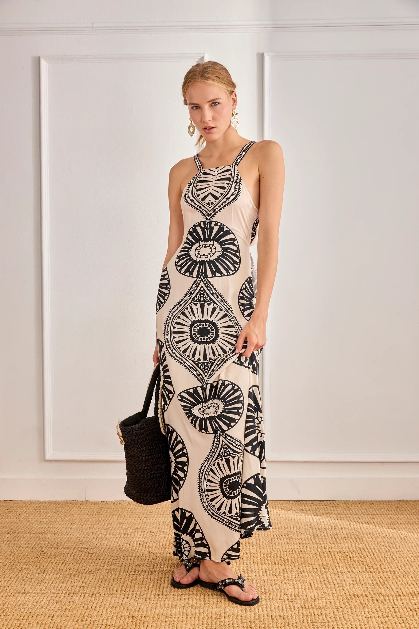 VESTIDO ESTAMPADO BICOLOR BLANCO