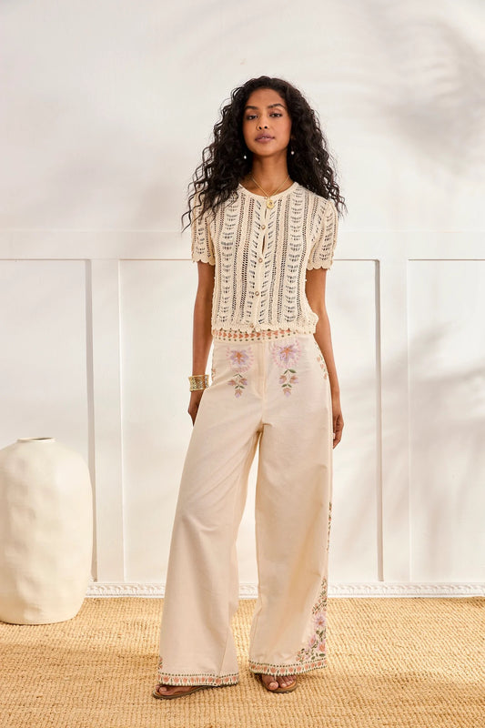 PANTALÓN BORDADOS FLORALES CRUDO