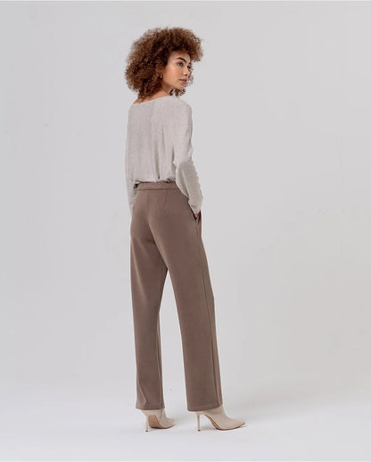 PANTALÓN RECTO DE PUNTO MODAL TAUPE