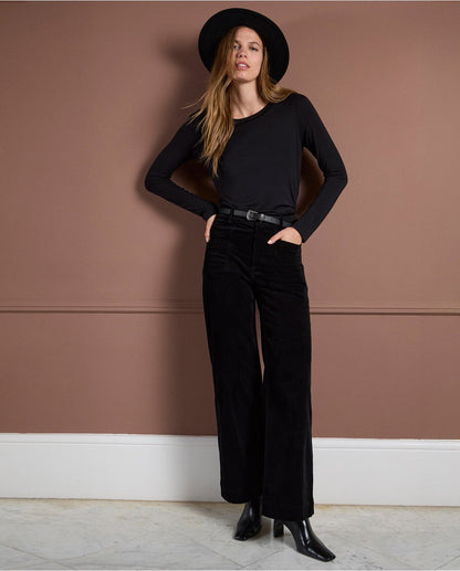 CAMISETA DE CUELLO REDONDO DE VISCOSA BAMBÚN NEGRO