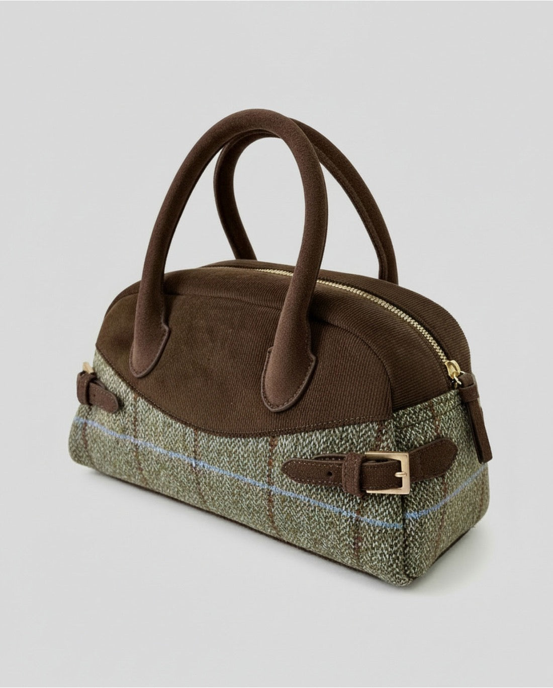 BOLSO BOWLING DE CUADROS DE LANA VERDE