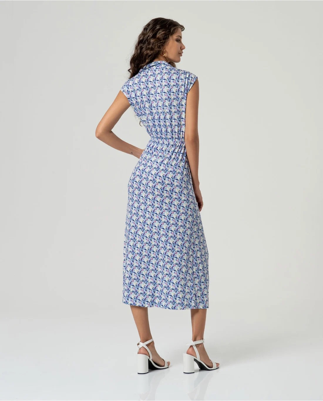 VESTIDO MIDI CAMISERO ESTAMPADO AZUL