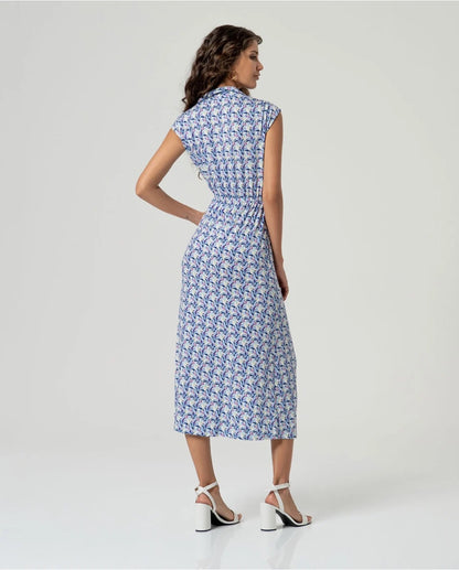 VESTIDO MIDI CAMISERO ESTAMPADO AZUL