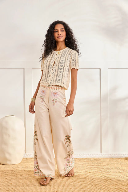 PANTALÓN BORDADOS FLORALES CRUDO