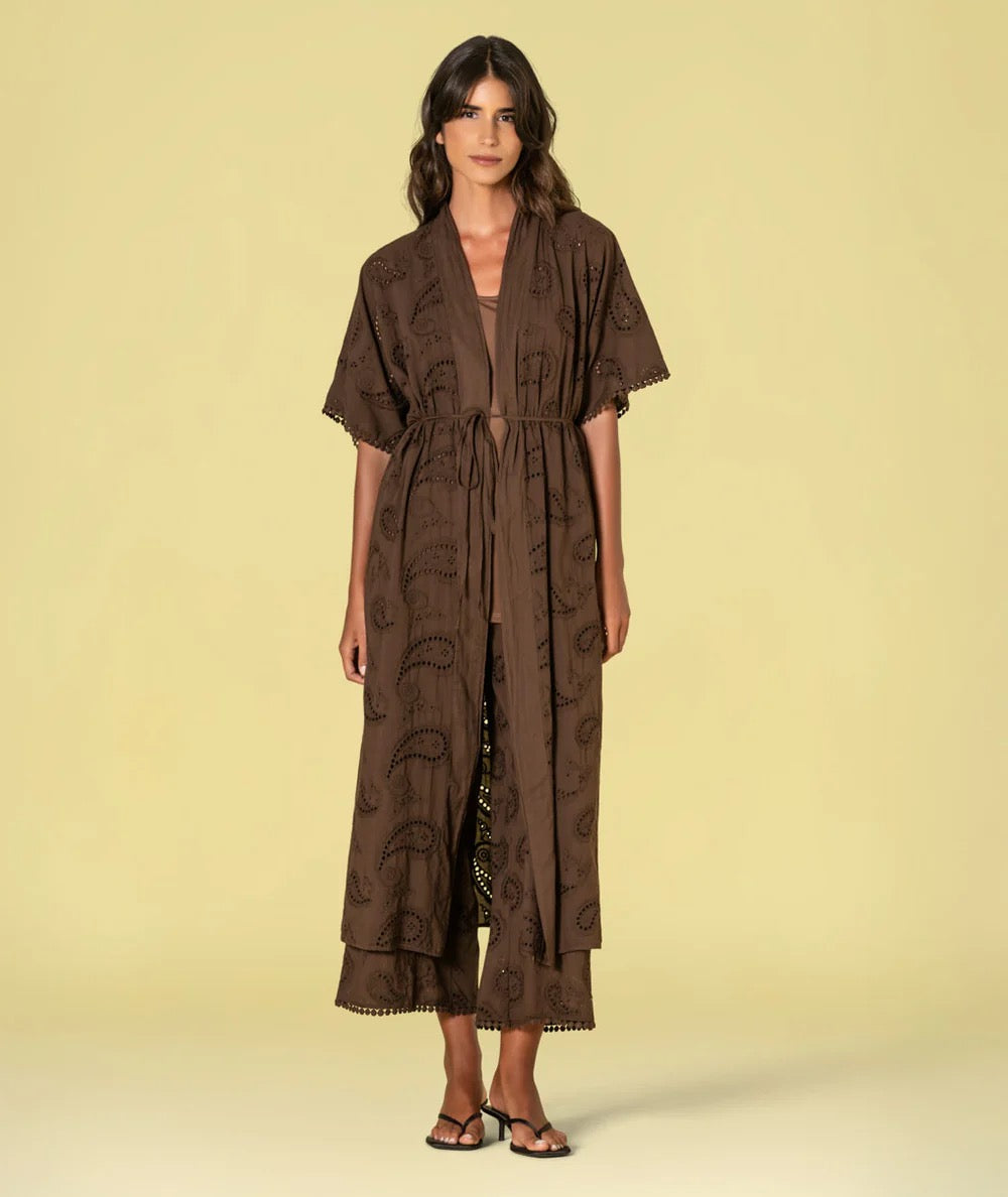 KIMONO BORDADO INGLÉS MARRÓN