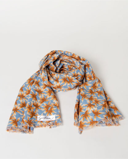 PAÑUELO FLORAL LIGERO AZUL EMPOLVADO