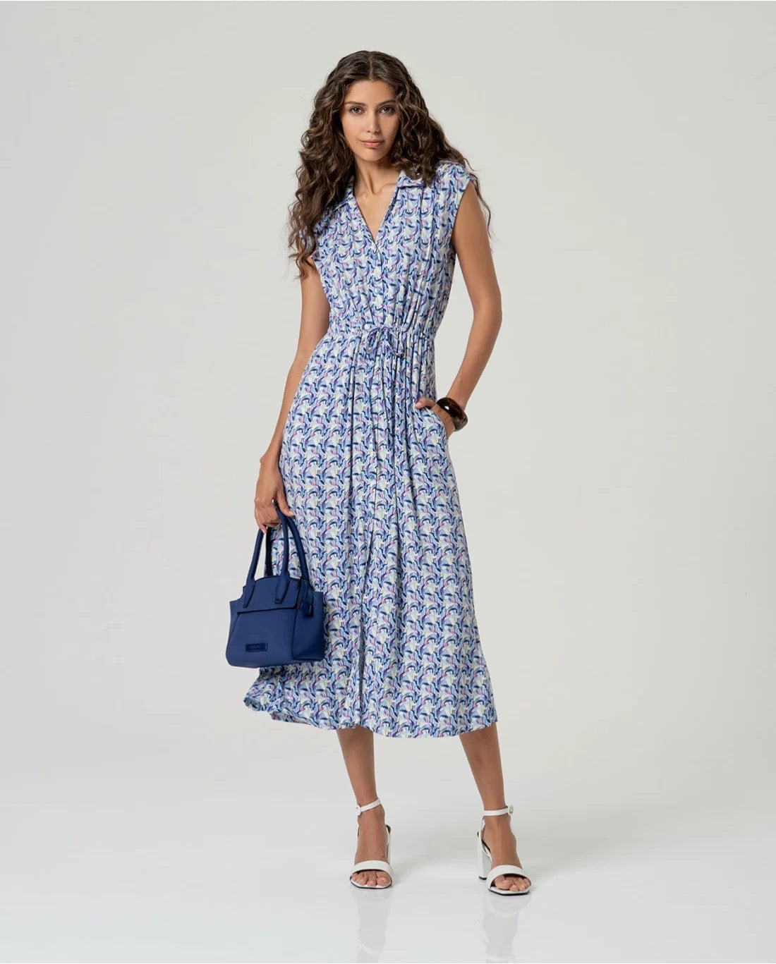 VESTIDO MIDI CAMISERO ESTAMPADO AZUL