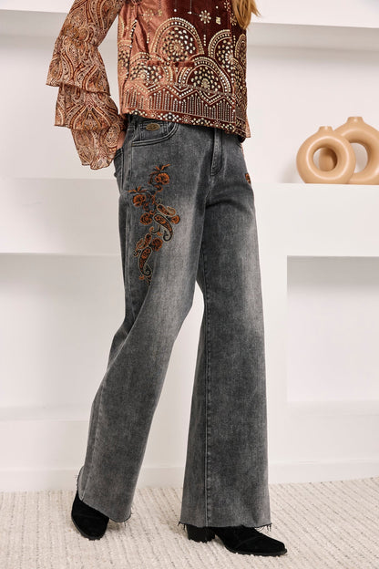 JEANS DESGASTADOS PAISLEY GRIS