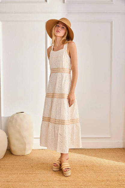 VESTIDO PAISLEY BORDADOS Y CALADOS BLANCO