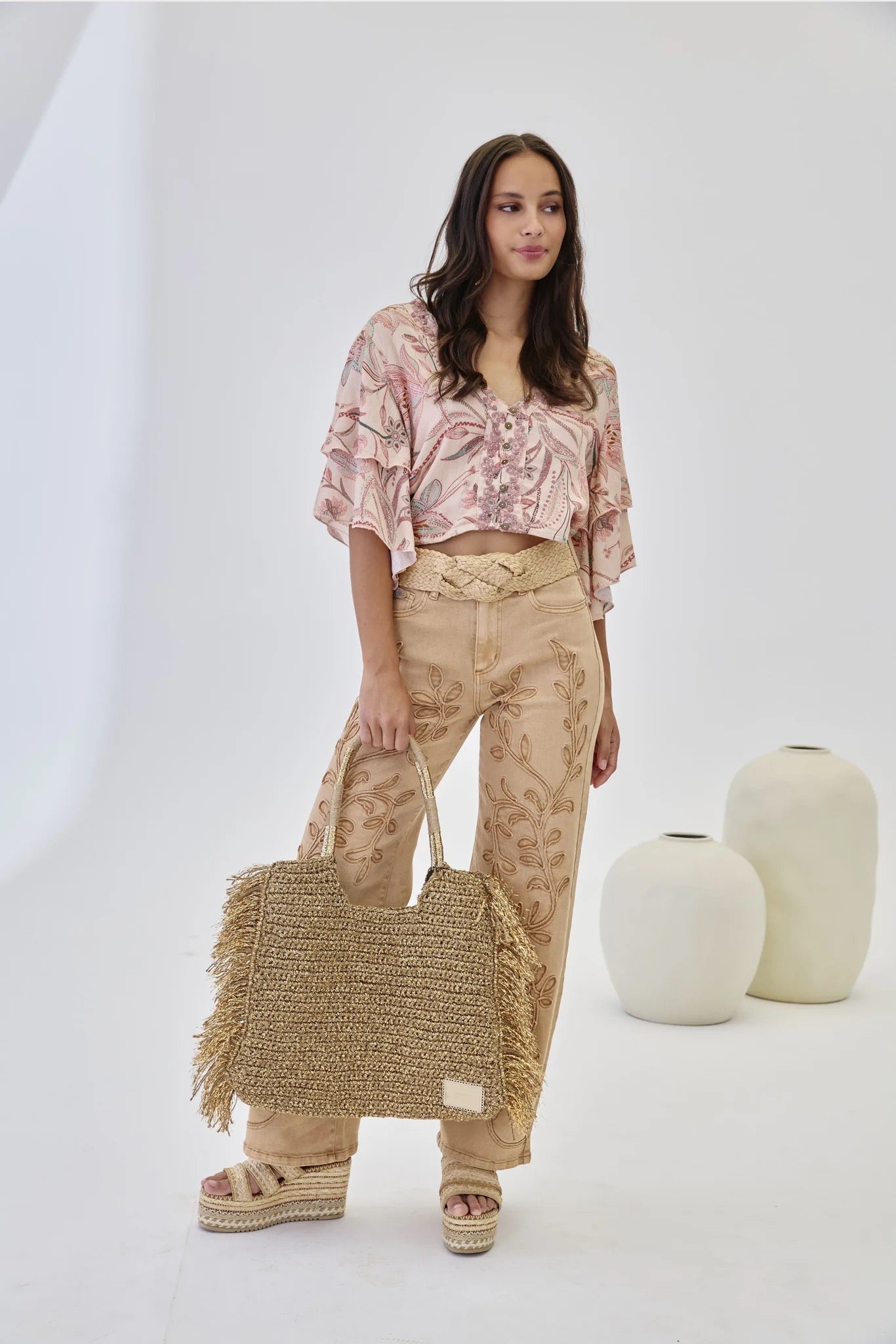 JEANS FILIGRANA HOJAS BORDADAS CAMEL