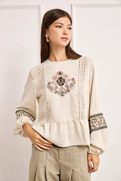BLUSA BORDADOS CONTRASTE IVORY