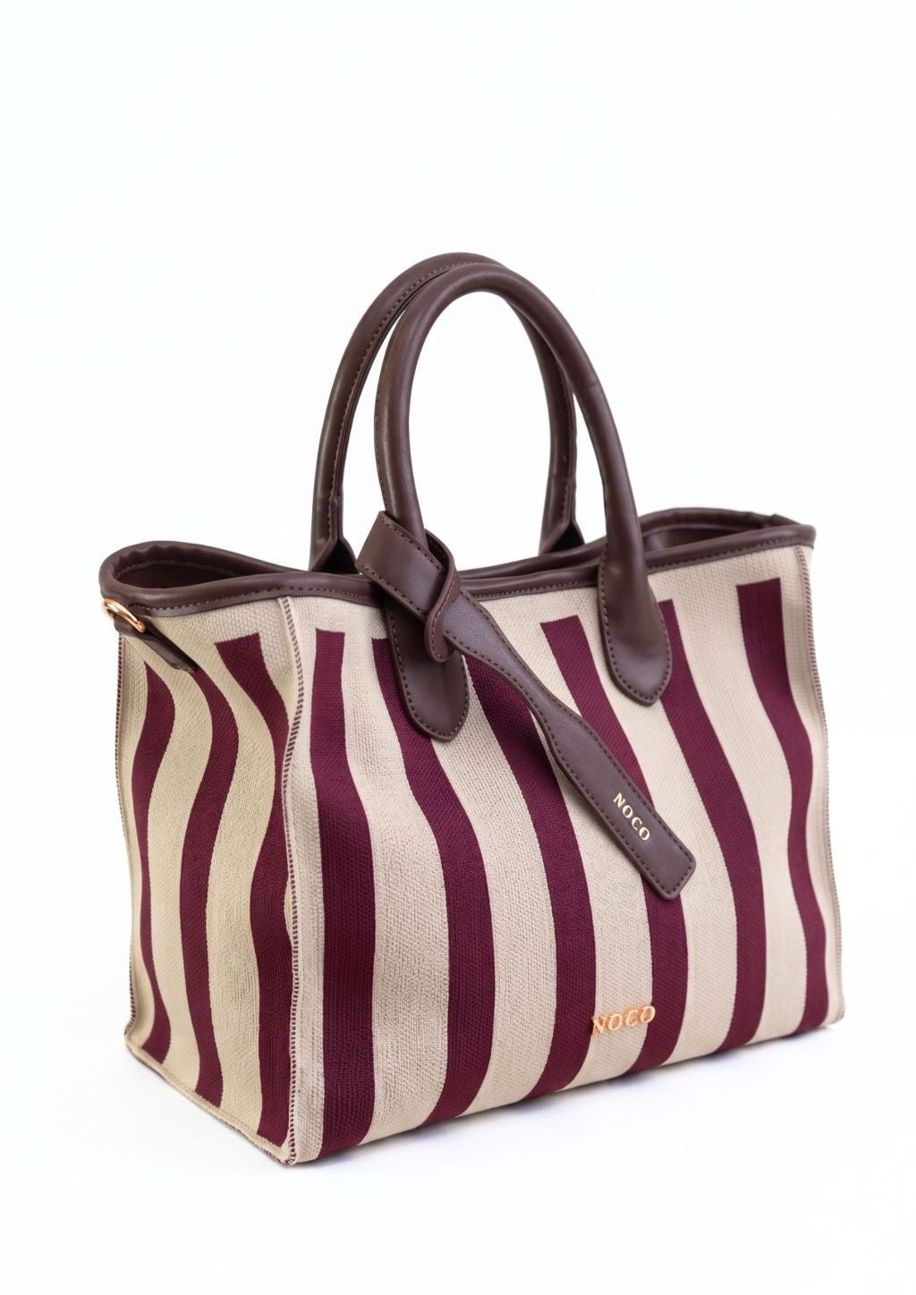 BOLSO TOTE KNIT RAYAS GRANATE