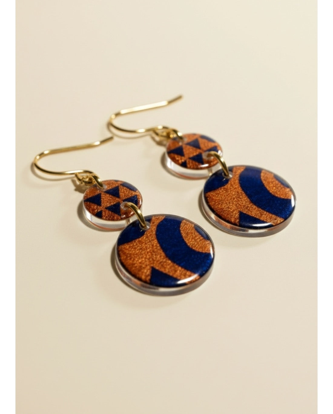 PENDIENTES DE CÍRCULOS AZULES Y NARANJAS