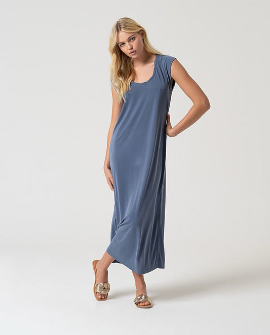 VESTIDO RECTO SIN MANGAS ÍNDIGO