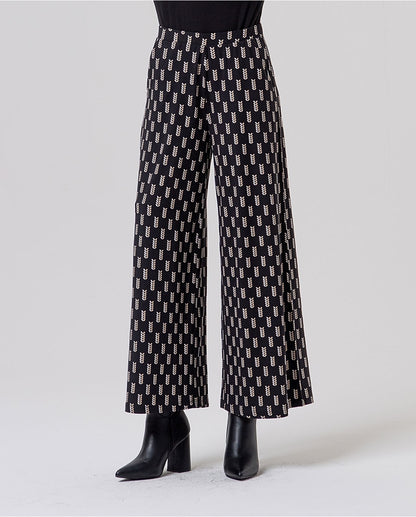 PANTALÓN ANCHO ESTAMPADO GEOMÉTRICO NEGRO