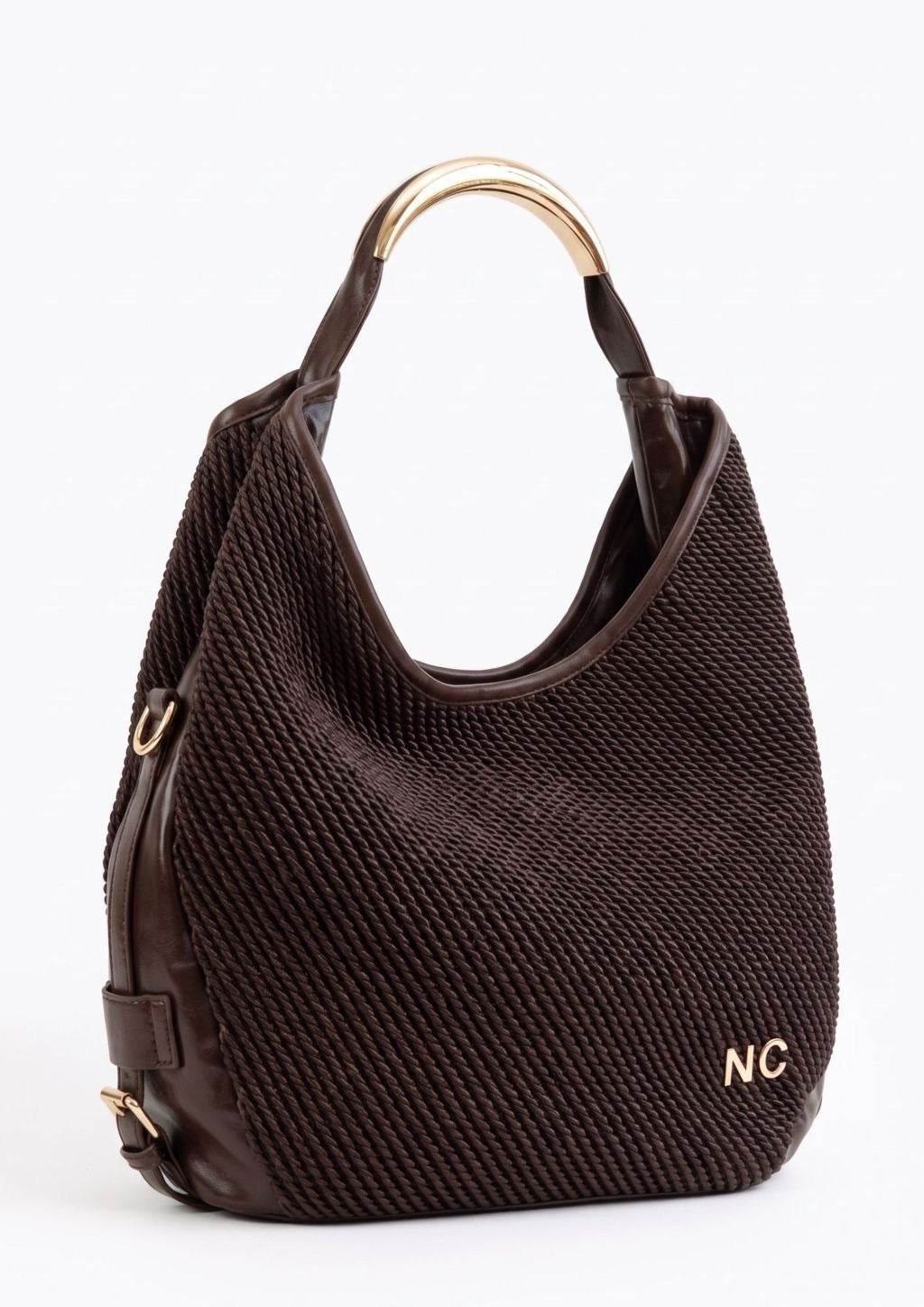 BOLSO HOBO SOFT TEXTURA ASA METAL MARRÓN CHOCOLATE