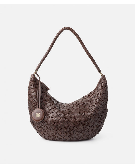 BOLSO DE HOMBRO MONOWI DE PIEL MARRÓN OSCURO