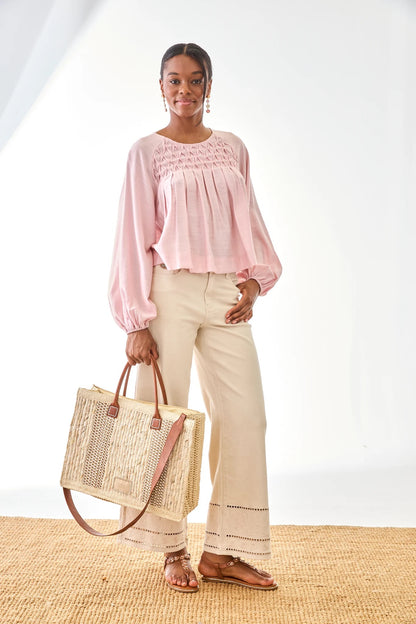 BLUSA PLISADOS GEOMÉTRICOS ROSA